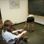 A bad student points at Cheyenne Jewel's ass as she bends over