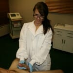 Nurse Jenna Jaded strokes a cock with latex gloves on
